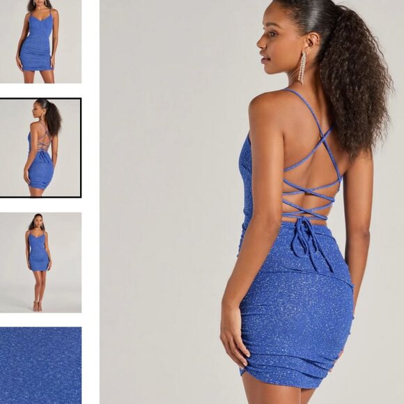WINDSOR: MY SPARKLE GLITTER LACEUP MINIDRESS - TEAL; SIZE L; NWT - Picture 8 of 8